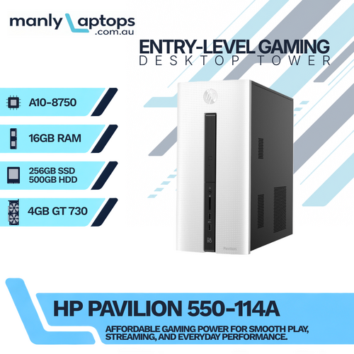 HP Pavilion 550-114a Entry Gaming Tower A10-8750 256GB SSD 16GB RAM 4GB GT730