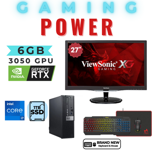 Dell 7070 Gaming Bundle computer i7-9700 8-core 1TB 16GB RAM 6GB RTX 3050 + 27" Monitor + Keyboard & Mouse