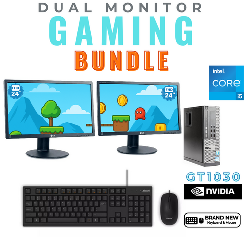 Dell 9020 Gaming Desktop i5-4570 8GB 480GB SSD NVIDIA GT1030 + Dual 24" Monitor