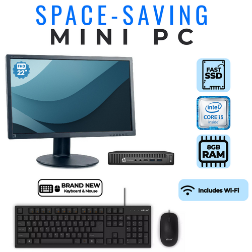 HP EliteDesk 800 G2 Mini Desktop Bundle i5-6500T 128GB 8GB RAM + 22" Monitor