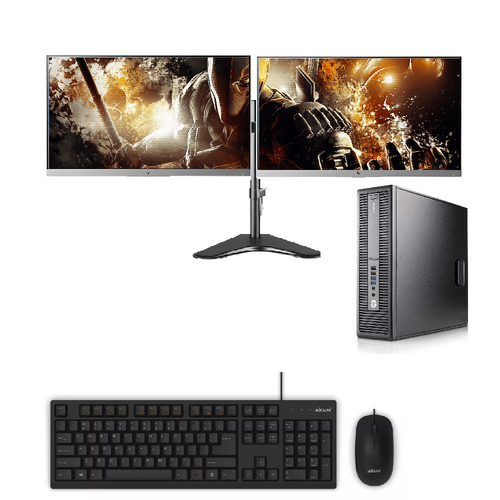 HP 800 G2 Refurb i5 Gaming Bundle Desktop 128GB SSD+500GB NVIDIA GT1030 + Dual 24" Monitor