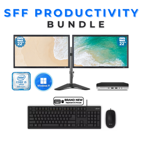 HP ProDesk 600 G4 Bundle Desktop Mini i5-8500T 256GB 16GB RAM + Dual 24" Monitor
