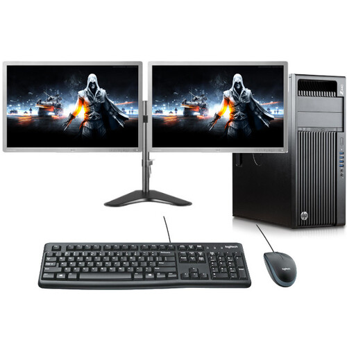 HP Z440 Bundle Gaming Desktop Xeon 8-Cores 3.4GHz 16GB RAM GeForce GTX 1080 Dual 24" Monitor