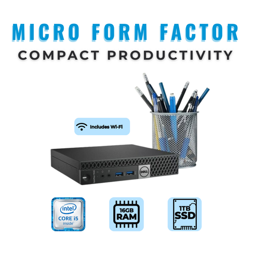 Dell OptiPlex 7040 Micro Desktop PC i5-6500T 2.5GHz 16GB RAM 1TB SSD + Wi-Fi