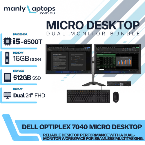 Dell OptiPlex 7040 Micro Desktop Bundle i5-6500T 3.1GHz 512GB 16GB RAM +Dual 24" Monitor