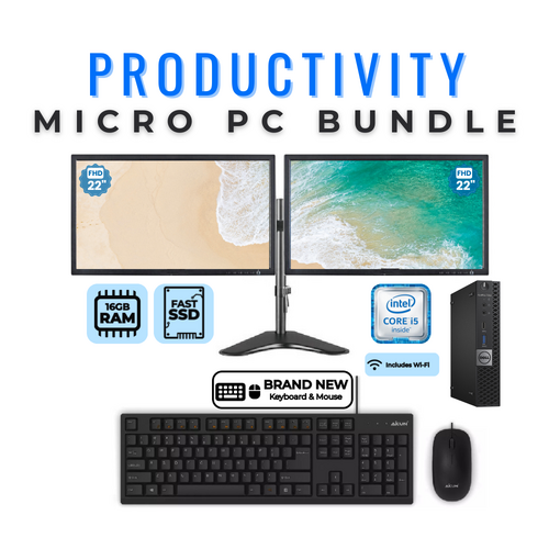 Dell OptiPlex 7050 Micro Desktop Bundle i5-6600 16GB RAM 256GB +Dual 22" Monitor