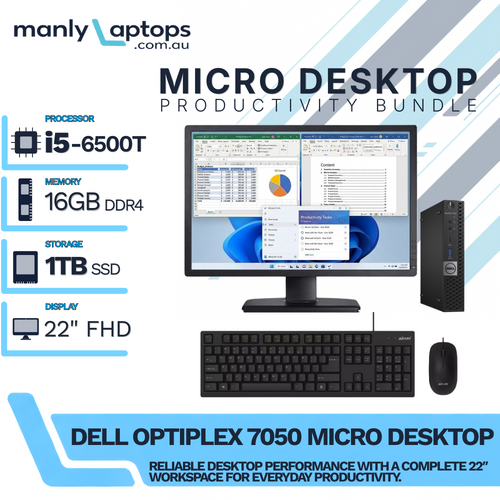 Dell OptiPlex 7050 Micro Desktop Bundle i5-6500T 1TB SSD 16GB RAM + 22" Monitor