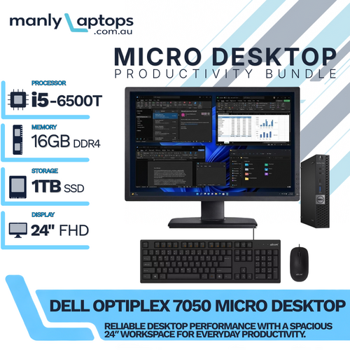 Dell OptiPlex 7050 Micro Desktop Bundle i5-6500T 1TB SSD 16GB RAM + 24" Monitor