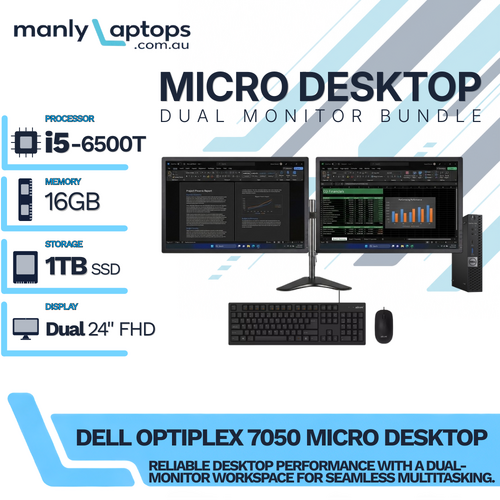 Dell OptiPlex 7050 Micro Desktop Bundle i5-6500T 1TB 16GB RAM + Dual 24" Monitor