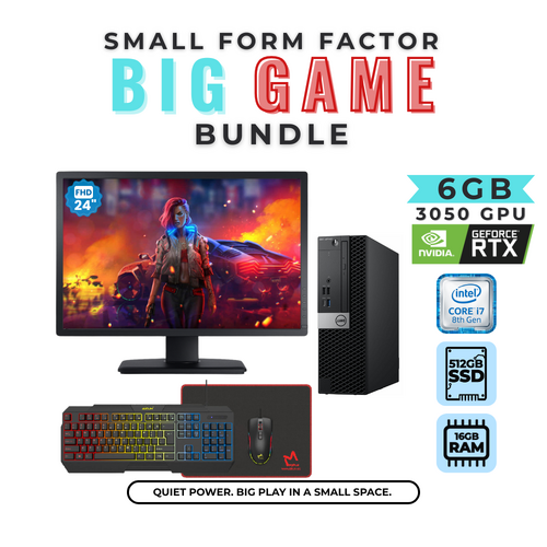 Dell 7060 SFF Gaming Desktop Bundle i7-8700 512GB 16GB RAM 6GB RTX 3050 + 24" Monitor