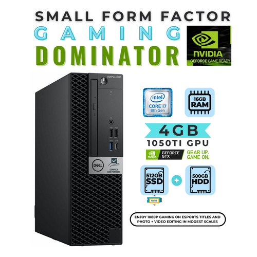 Dell 7060 Refurb Gaming Desktop PC i7-8700 6-Cores 512GB 16GB RAM W11 + 4GB GTX 1050ti 