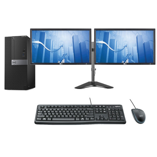 Dell 7050 Bundle Desktop Tower i7-6700 3.4GHz 16GB RAM AMD R7 + Dual 24" Monitor