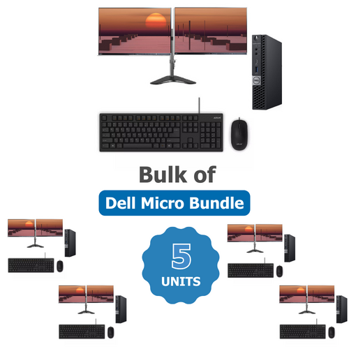 Bulk of 5x Dell 5070 Bundle Micro Desktop i5-9500T 3.7Ghz 256GB 16GB RAM + Dual 24" monitor