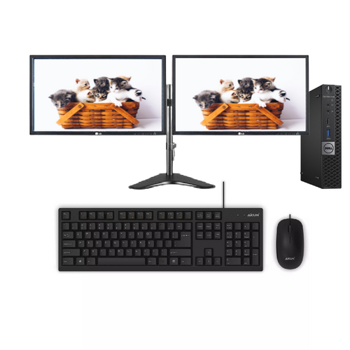 Dell 7050 Bundle Micro Desktop i5-6500T 2.5GHz 8GB SDD+HDD Dual 24" Monitor 