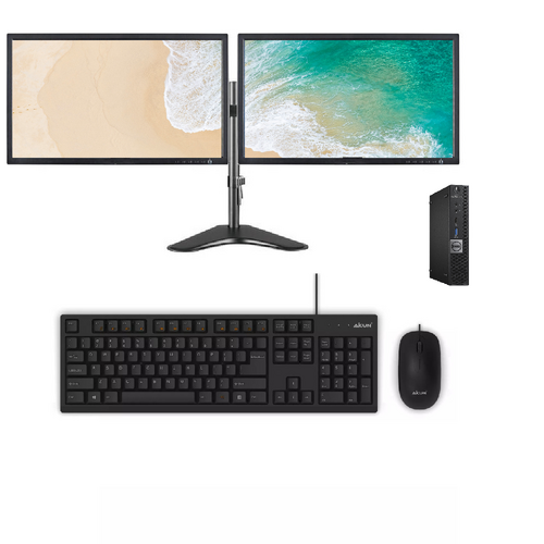 Dell 7050 Desktop Bundle Micro i5-7500 3.3GHz 128GB 8GB RAM + 24" Dual Monitor/Articulating Stand