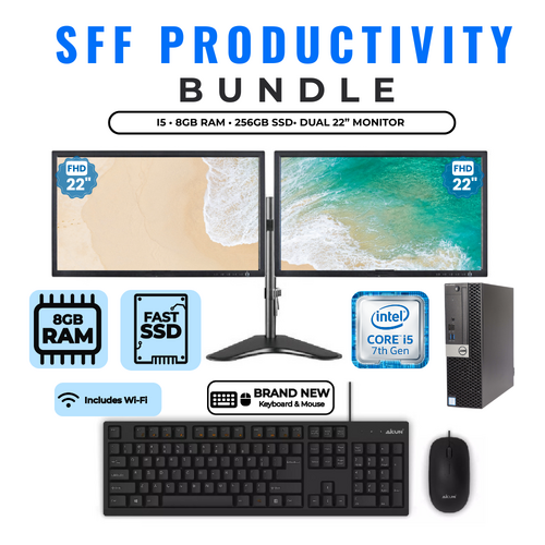Dell OptiPlex 5050 SFF Desktop Bundle i5-7500 256GB 8GB RAM + Dual 22" Monitor