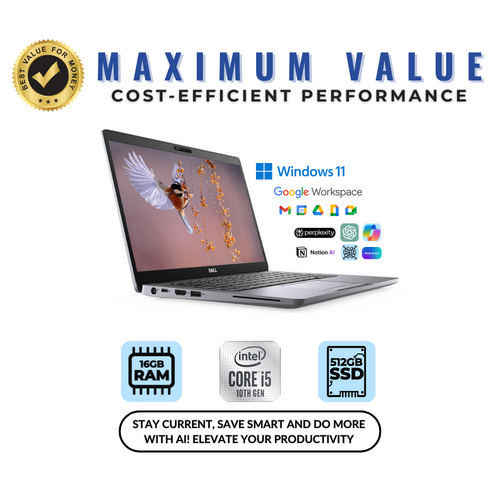 Dell 13.3" Windows 11 Laptop Intel i5 10th-Gen 512GB SSD 16GB RAM - Cheap Laptop!