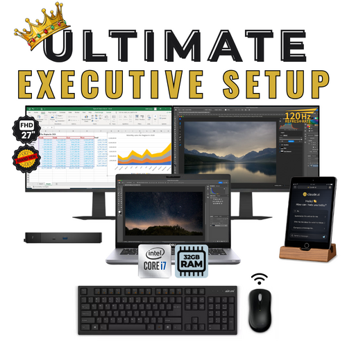 Dell Latitude Laptop Bundle i7-11th Gen 512GB 32GB + iPad 9th Gen, NEW Dual 27" Monitor