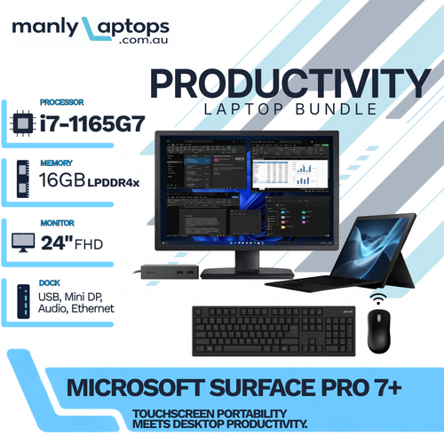 Microsoft Surface Pro 7+ 12" 2-in-1 Bundle i7-1165G7 256GB 16GB RAM + Dock + 24" Monitor