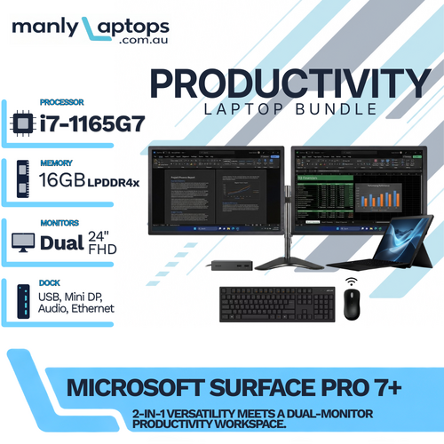 Microsoft Surface Pro 7+ 12" Bundle i7-1165G7 256GB 16GB RAM + Dock + Dual 24" Monitor