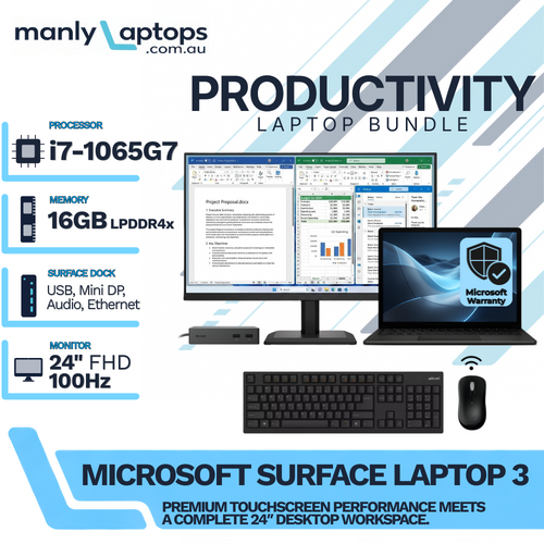 Microsoft Surface Laptop 3 Black 13" i7-1065G7 256GB 16GB RAM  + Dock +24" 100Hz Monitor Bundle