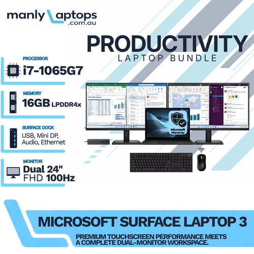 Microsoft Surface Laptop 3 Black 13" i7-1065G7 256GB 16GB RAM + Dock + Dual 24" 100Hz Monitor Bundle