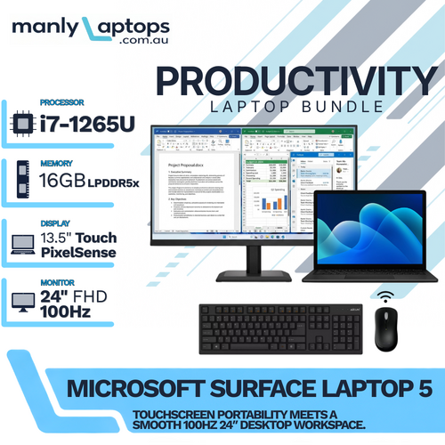 Microsoft Surface Laptop 5 Bundle i7-1265U 256GB SSD 16GB RAM + NEW 24" 100Hz Monitor 