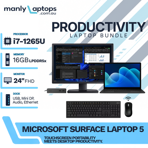 Microsoft Surface Laptop 5 Bundle i7-1265U 256GB 16GB RAM w/ Surface Dock + 24" Monitor