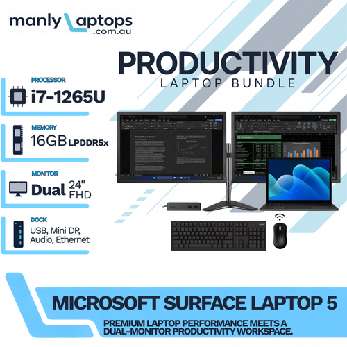 Microsoft Surface Laptop 5 13" Bundle i7-1265U 256GB 16GB RAM + Dock + Dual 24" Monitor