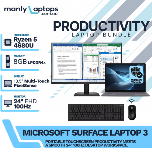 Microsoft Surface Laptop 4 Platinum 13" Bundle Ryzen 5 4680U 256GB 8GB RAM +24" 100Hz Monitor