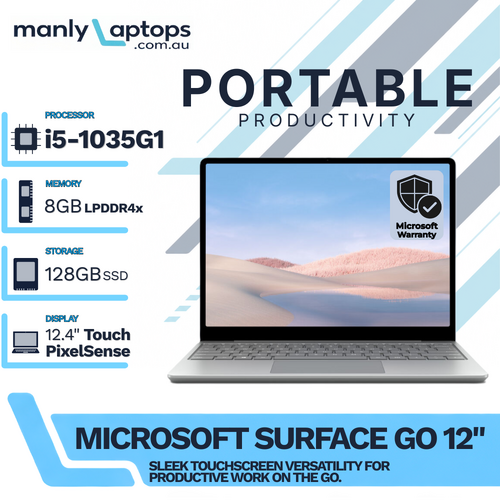Microsoft Surface Go Laptop Platinum (1943) 12" Touch i5-1035G1 128GB 8GB RAM - Microsoft Box