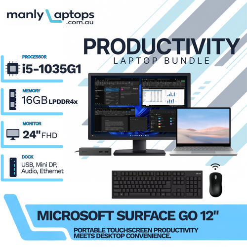 Microsoft Surface Go Touch Laptop Bundle i5-1035G1 256GB 16GB RAM w/ Dock + 24" Monitor