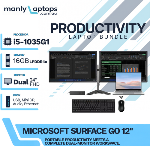 Microsoft Surface Go 12" Laptop Bundle i5-1035G1 256GB 16GB RAM w/Dock +Dual 24" Monitor