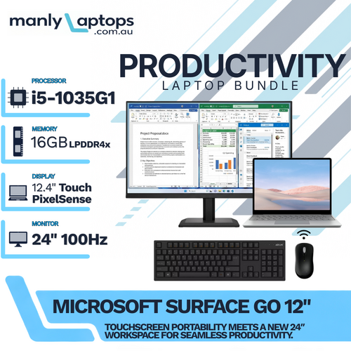 Microsoft Surface Laptop Go Platinum 12" Bundle i5-1035G1 256GB 16GB RAM+NEW 24" 100Hz Monitor