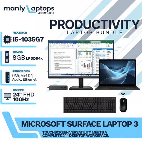 Microsoft Surface Laptop 3 Black 13" i5-1035G7 256GB 8GB RAM + Dock + 24" 100Hz Monitor Bundle
