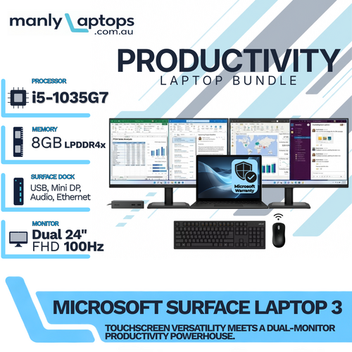 Microsoft Surface Laptop 3 Black 13" i5-1035G7 256GB 8GB RAM + Dock + Dual 24" 100Hz Monitor Bundle