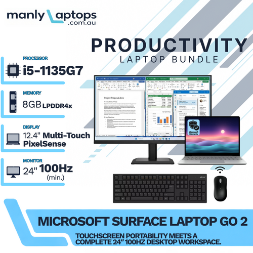 Microsoft Surface Laptop Go 2 Platinum (2013) 12" i5-1135G7 128GB 8GB RAM + 24" 100Hz Monitor