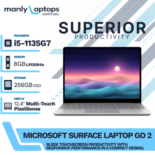 Microsoft Surface Laptop Go 2 Platinum 12" Touch i5-1135G7 4.20GHz 256GB 8GB RAM Windows 11