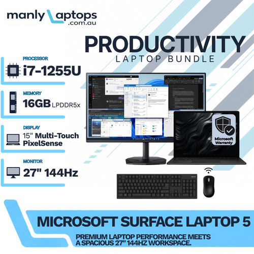 Microsoft Surface Laptop 5 Black (1979) 15" Bundle i7-1255U 512GB 16GB RAM +27" 144Hz Monitor
