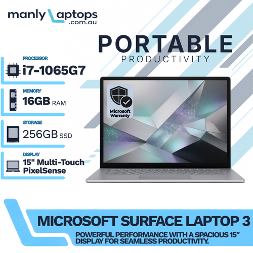 Microsoft Surface Laptop 3 Platinum (1872) 15" i7-1065G7 3.90GHz 256GB 16GB RAM - Microsoft Box