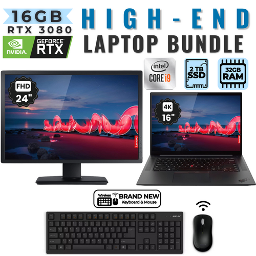 Lenovo ThinkPad P1 Gen4 4K Laptop Bundle i9-11950H 2TB 32GB RAM RTX3080 16GB+24" Monitor