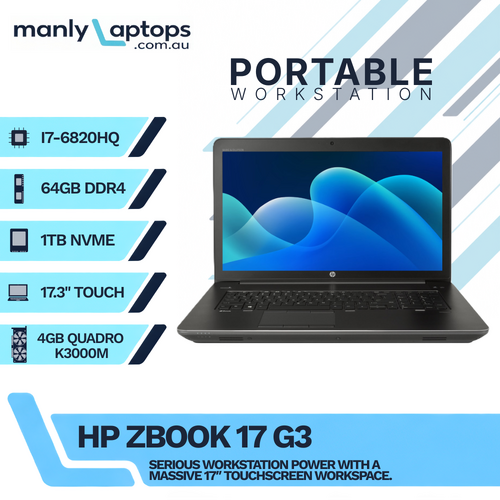 HP ZBook G3 17" Touch Laptop i7-6820HQ 3.6GHz 64GB RAM 1TB SSD 4GB Quadro K3000M - Mobile Workstation