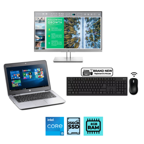 HP EliteBook 820 G3 12.5" FHD Laptop Bundle i5-6300U 2.4GHz 8GB RAM 256GB + 24" Monitor