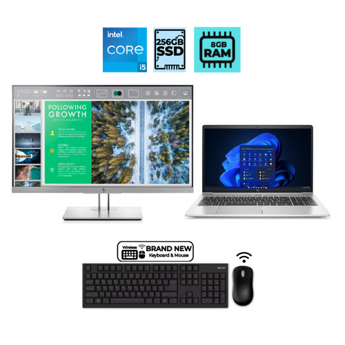 HP ProBook 450 G8 15" Laptop Bundle with 24" Monitor i5-1135G7 Up to 4.20GHz 256GB 8GB RAM