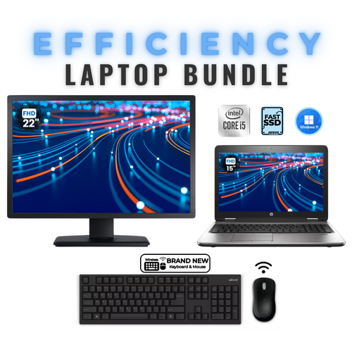 HP ProBook 650 G3 15" FHD Laptop Bundle i5-7200U 256GB 8GB RAM + 22" Monitor