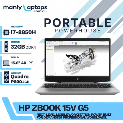 HP ZBook 15v G5 15" 4K Laptop i7-8850H 6-Core 256GB SSD 32GB RAM 4GB Quadro P600 -  Mobile Workstation