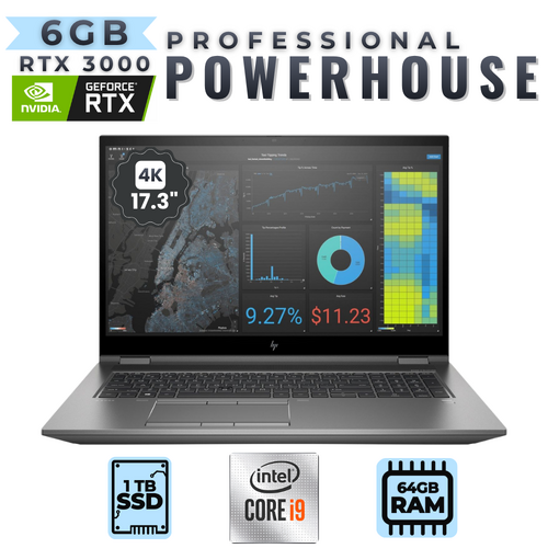 HP ZBook Fury 17 G7 17" Laptop i9-10885H 8-Cores 64GB RAM 1TB SSD 6GB RTX3000 - Windows 11 Mobile Workstation