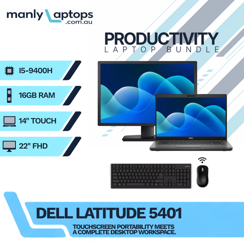 Dell Latitude 5401 14" Touch Laptop Bundle i5-9400H 256GB 16GB RAM + 22" Monitor