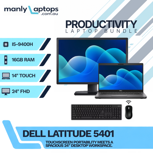 Dell Latitude 5401 14" Touch Laptop Bundle i5-9400H 256GB 16GB RAM + 24" Monitor