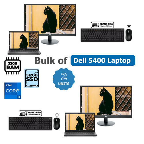 Bulk of 2x Dell 5400 14" Bundle Touch Laptop i7-8665U 4.8GHz 512GB 32GB RAM + 27" Monitor